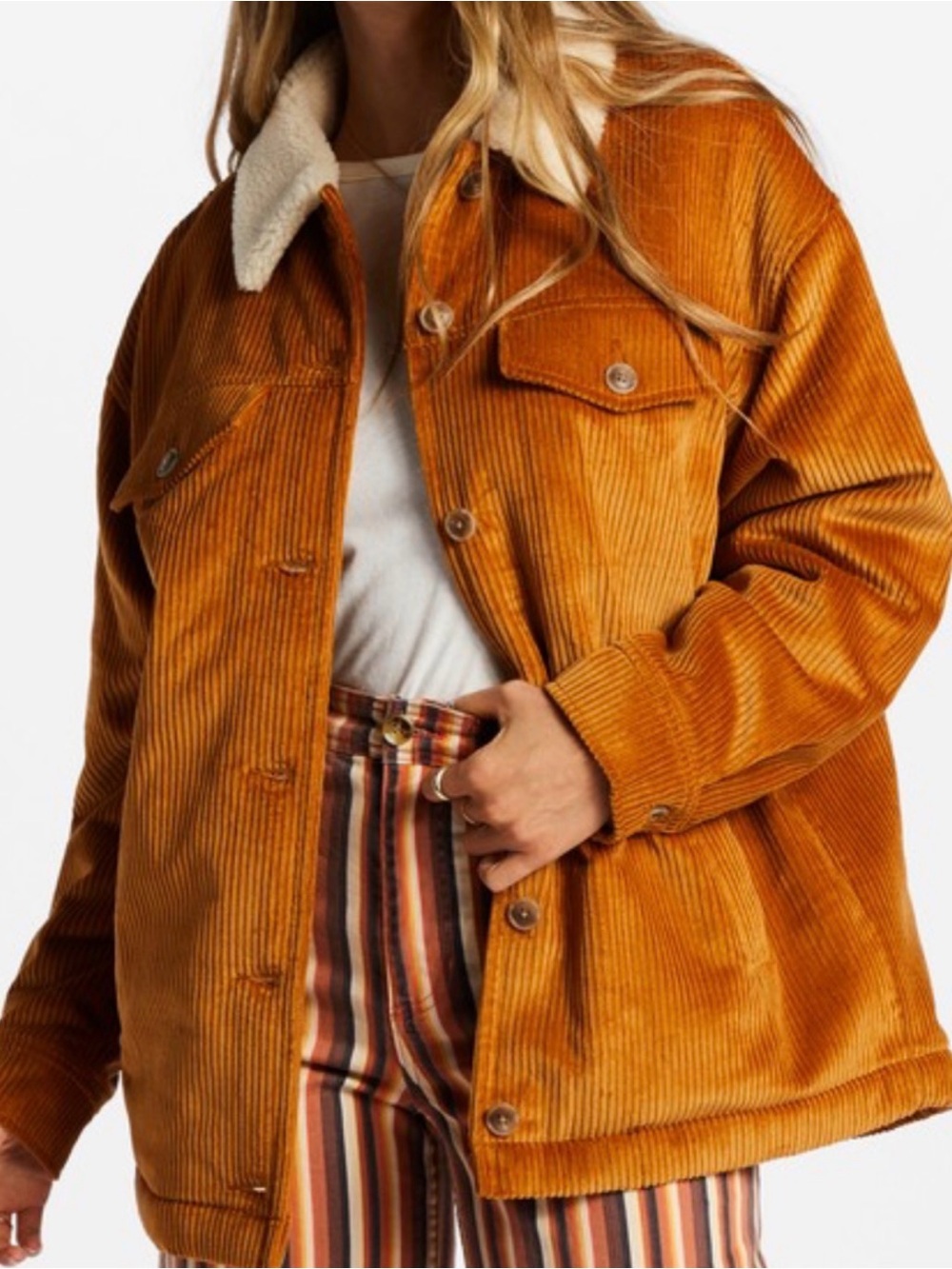 Rust Corduroy Sherpa-Lined Jacket Shacket 2XL